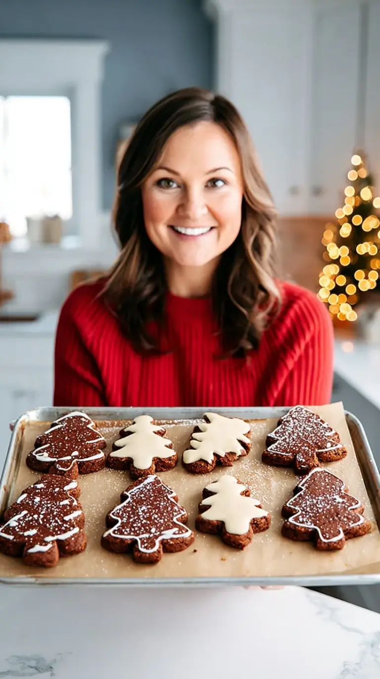 A platter of soft gingerbread men cookies decorated with simple icing on a wooden table.