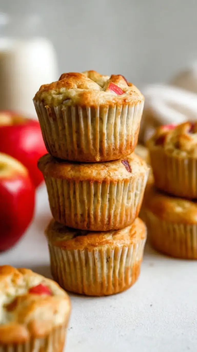 Golden brown apple yogurt muffins with visible apple chunks on a wire cooling rack