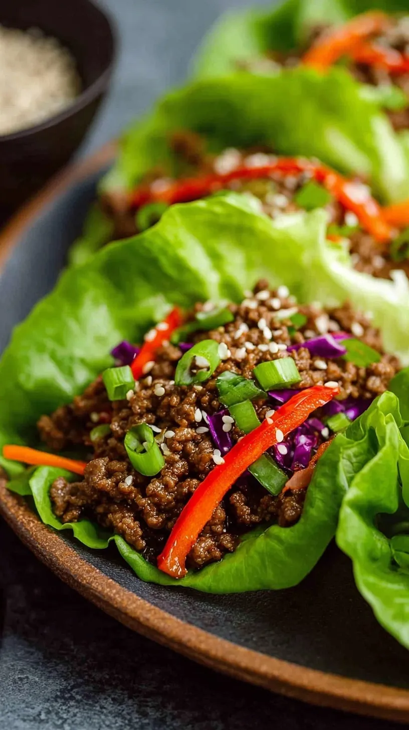 Savory ground beef in crisp butter lettuce cups with green onions