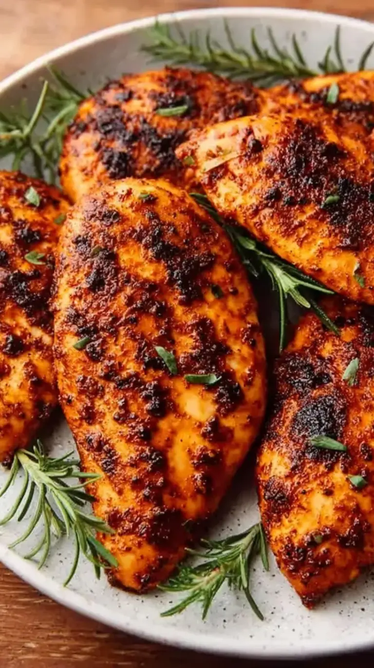 Juicy baked brown sugar chicken breast with a caramelized crust on a white plate