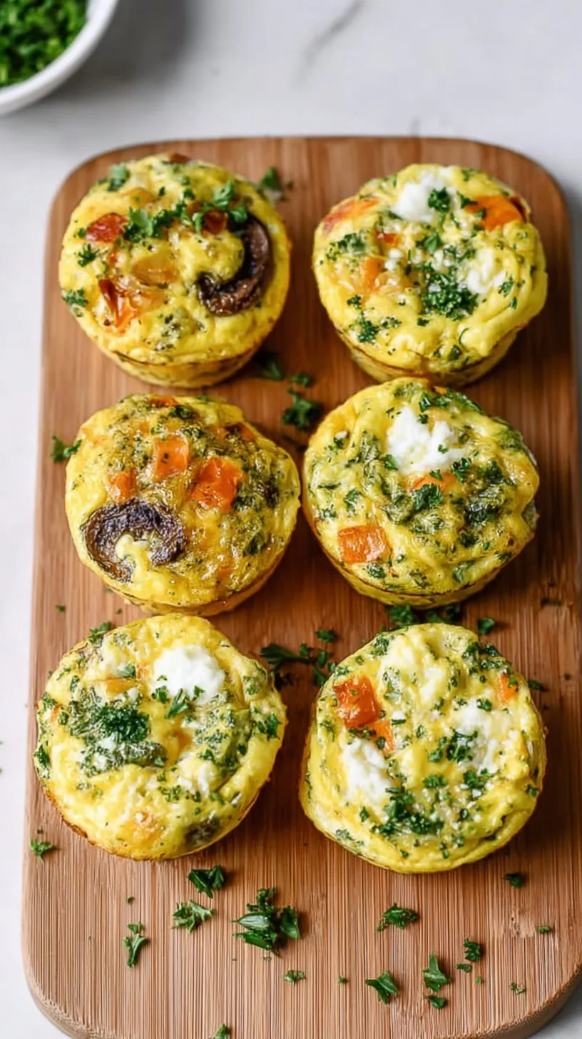 Golden brown baked egg muffins with spinach and red peppers in a muffin tin