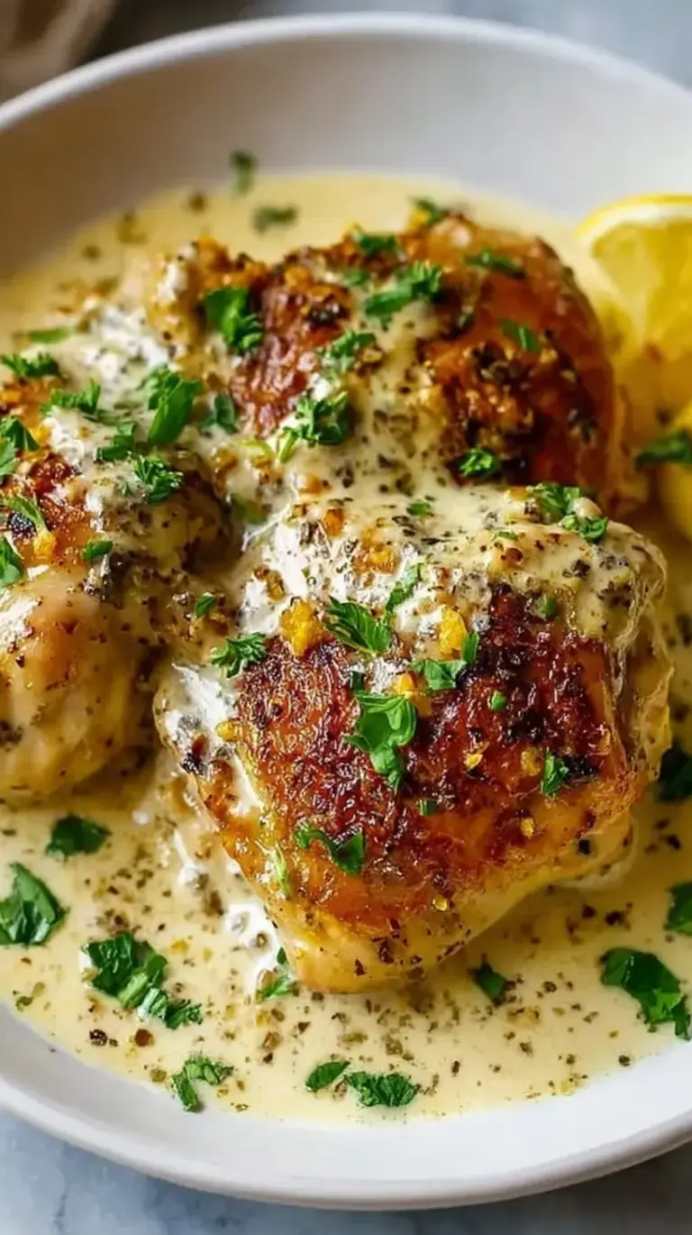 Golden baked chicken breasts coated in a creamy Greek yogurt and Parmesan topping.