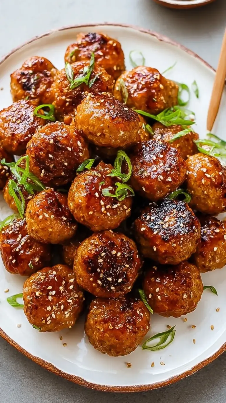 A tray of glazed BBQ chicken meatballs garnished with fresh parsley on a parchment-lined baking sheet.