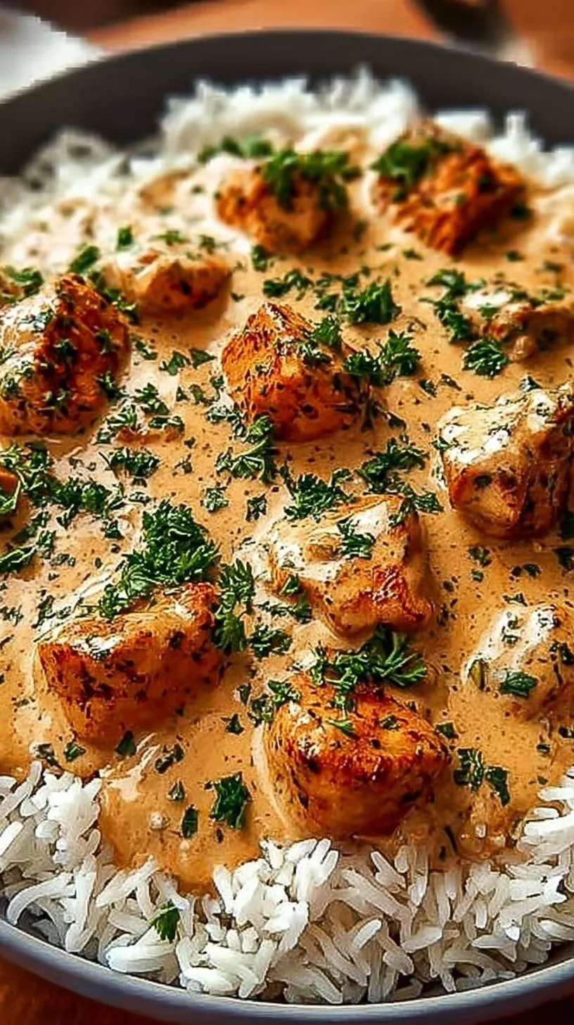 Golden seared chicken thighs smothered in thick onion gravy over a bed of white rice