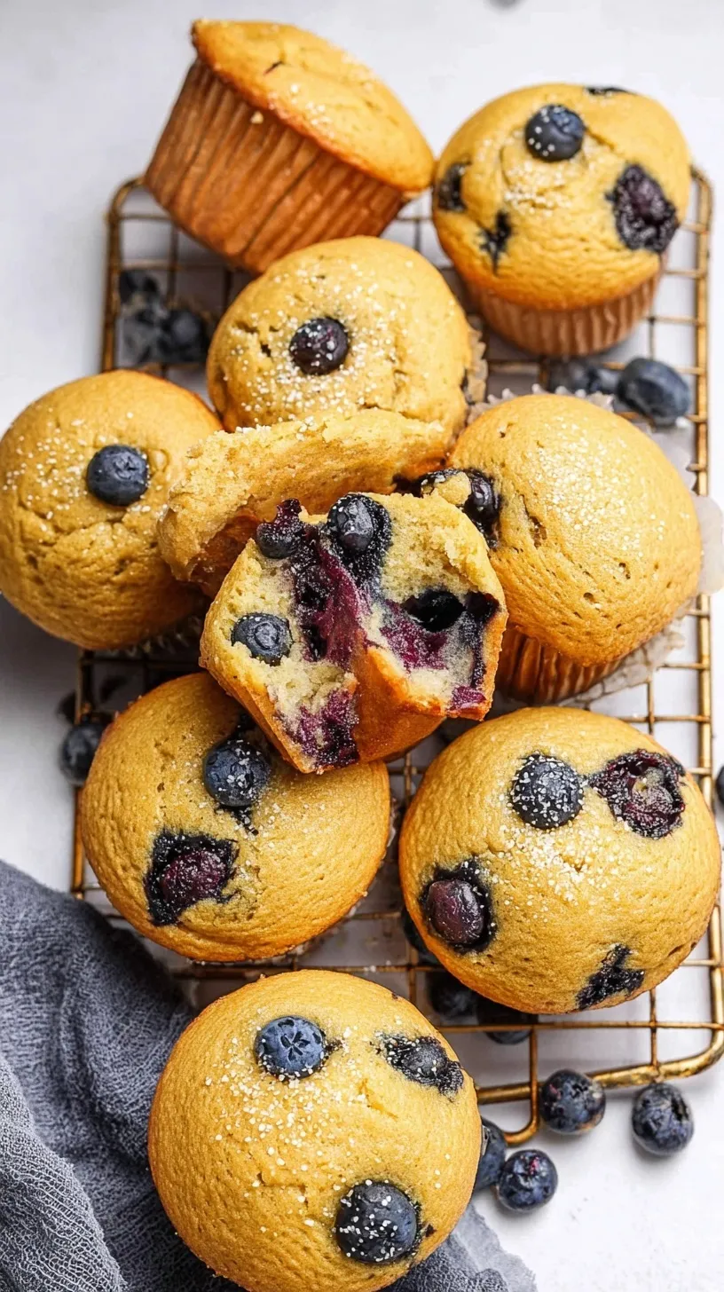 Golden brown blueberry cottage cheese muffins in a tin with fresh berries