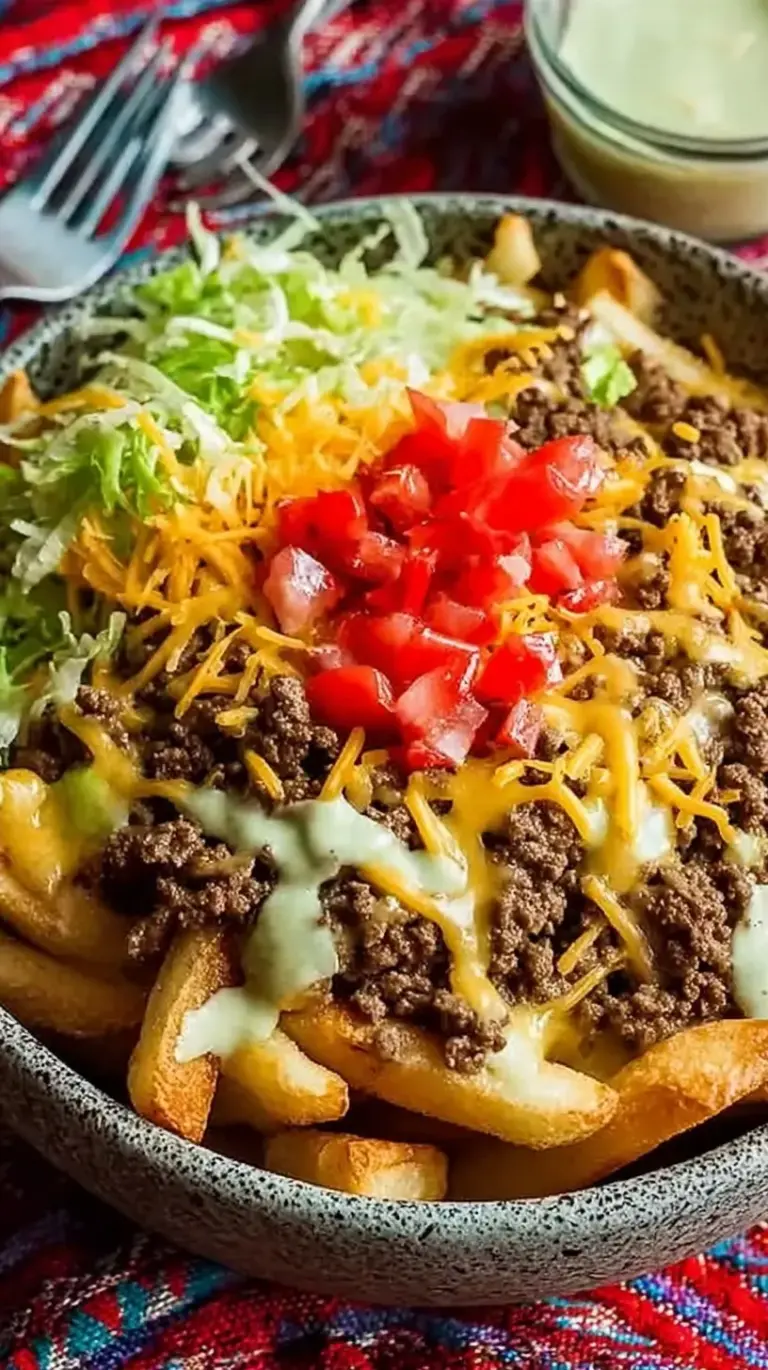 A fresh cheeseburger bowl with seasoned beef, melted cheddar, lettuce, tomatoes, and pickles.