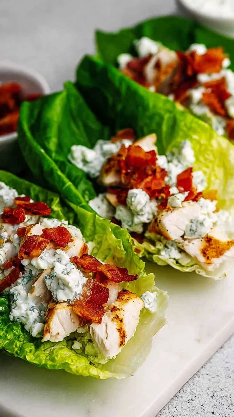 Fresh butter lettuce leaves filled with creamy chicken, crispy bacon, and bright cherry tomatoes.