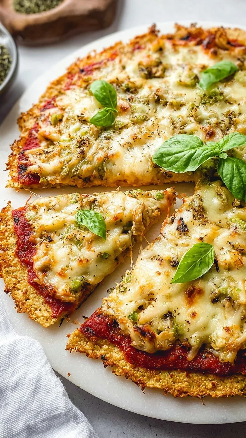 A golden-brown chicken crust pizza topped with melted mozzarella and pepperoni on parchment paper.