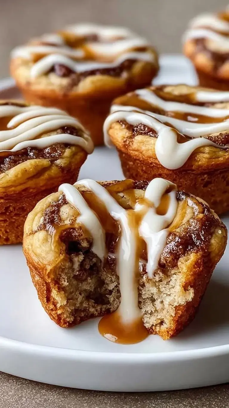 Freshly baked cinnamon roll protein muffins with a golden swirl on a cooling rack.