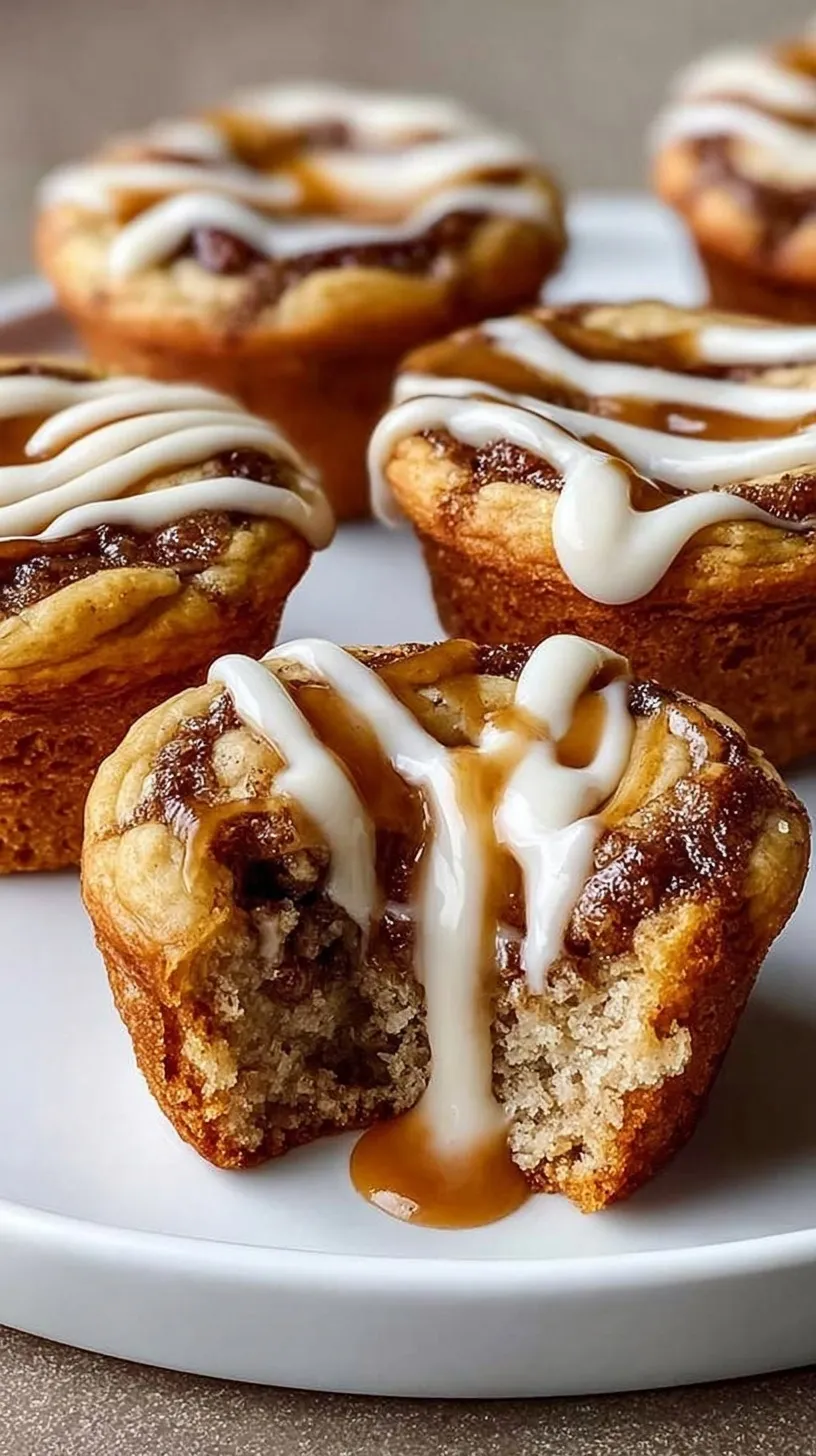 Freshly baked cinnamon roll protein muffins with a golden swirl on a cooling rack.