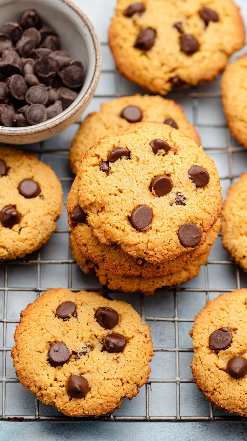 A stack of soft coconut flour chocolate chip cookies with melted dark chocolate chips on a white plate.
