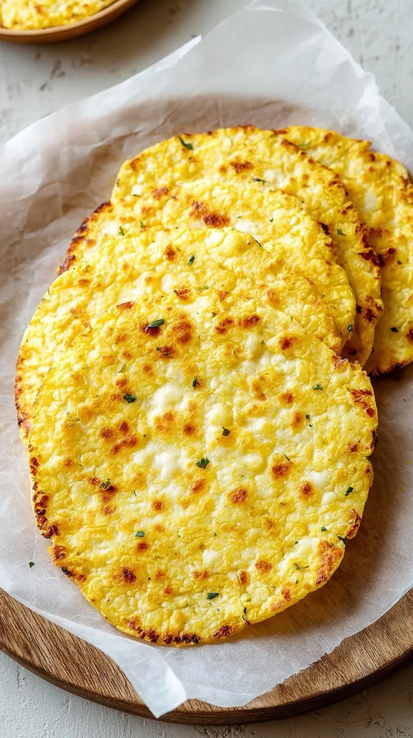 Golden brown cauliflower cottage cheese thins arranged on a baking sheet