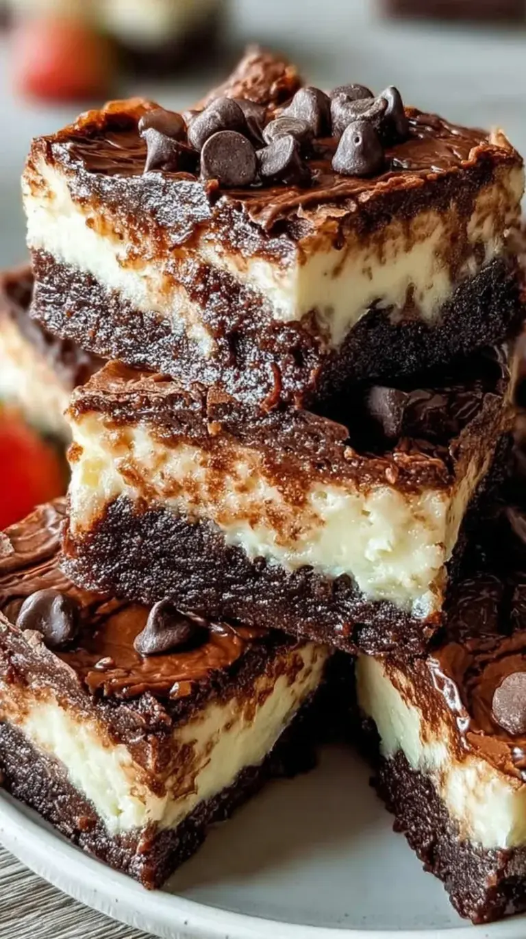 A close-up shot of a fudgy cottage cheese protein brownie with melty chocolate chips on top.