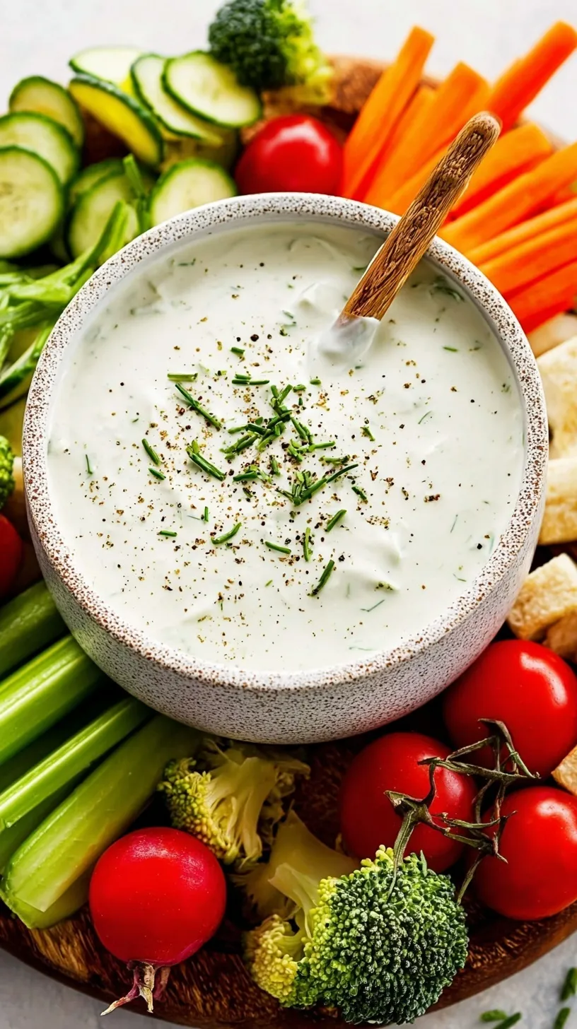 A bowl of whipped cottage cheese ranch dip topped with fresh chives next to sliced cucumbers and carrots