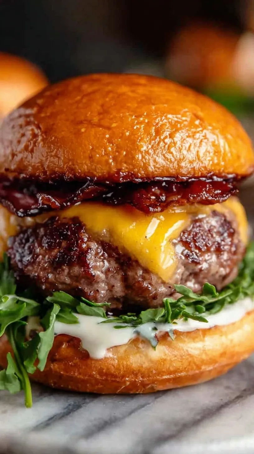A juicy crack burger on a toasted brioche bun with melted cheese and green onions