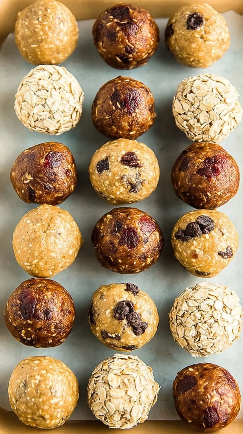 A plate of round chocolate chip protein balls sitting on a marble countertop with fresh oats scattered around