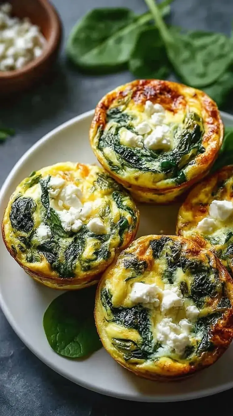 Golden brown spinach feta egg muffins in a muffin tin with fresh green onions
