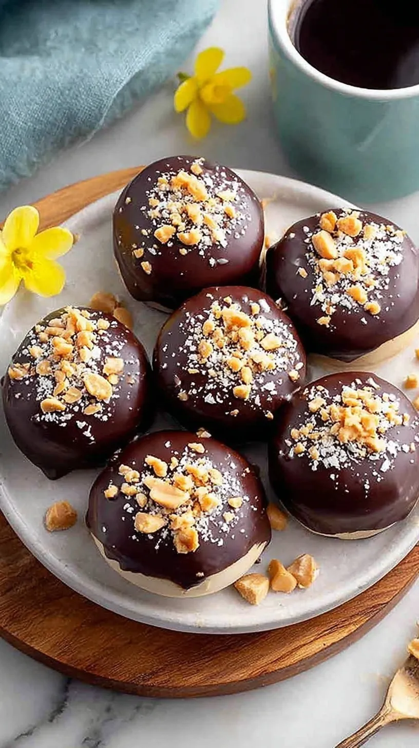 A tray of frozen peanut butter and Greek yogurt bites topped with mini chocolate chips on parchment paper.
