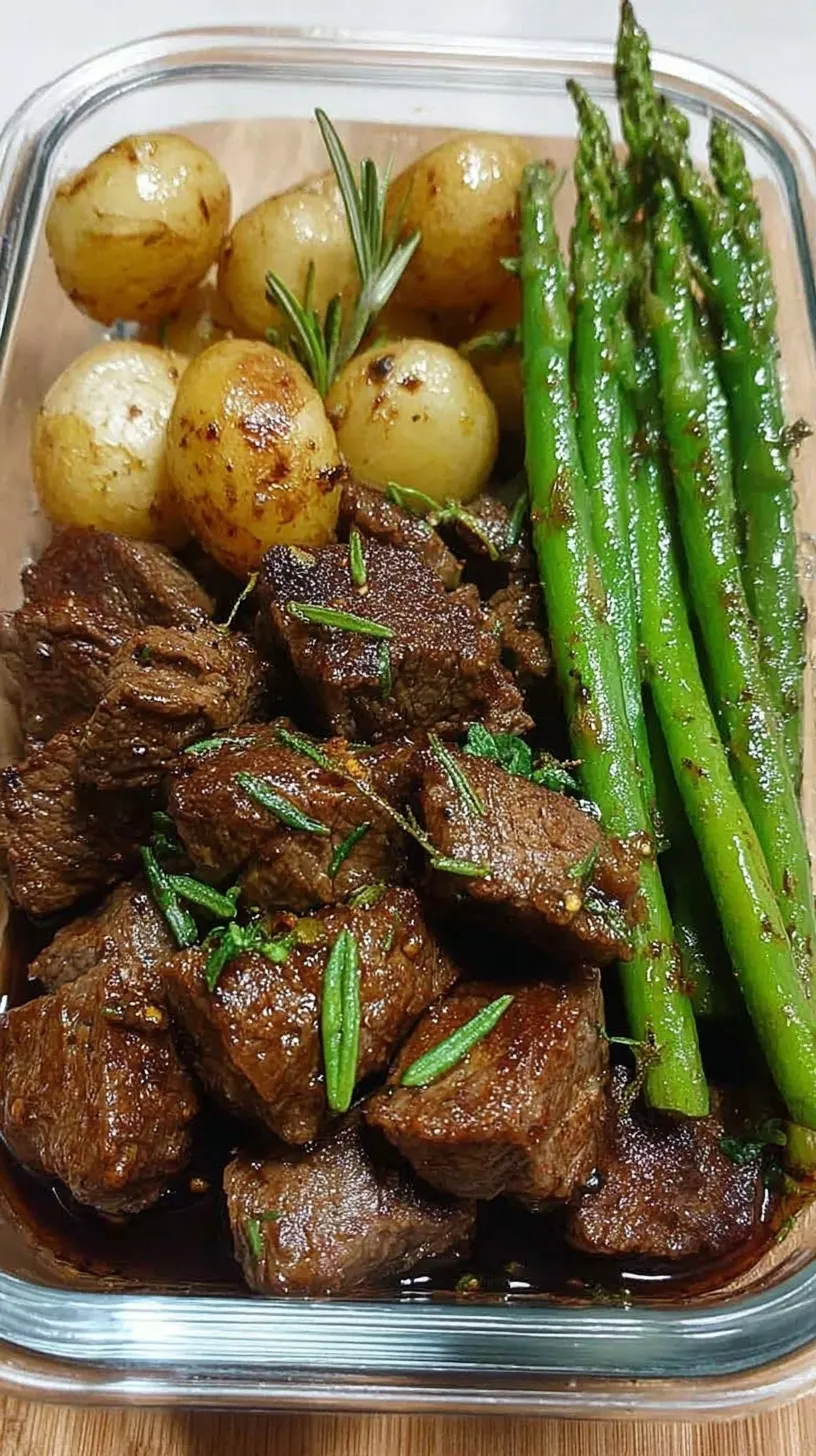 Golden brown seared steak cubes coated in a glossy balsamic glaze and garnished with fresh parsley in a cast iron skillet.