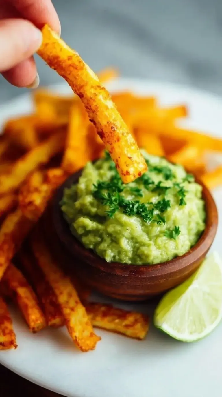 A tray of crispy golden baked jicama fries seasoned with smoked paprika and garlic.