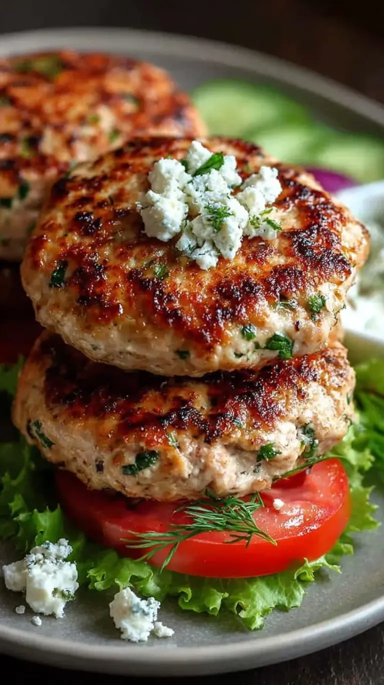 A juicy Greek chicken burger on a toasted brioche bun with tzatziki, cucumber, and tomato slices.