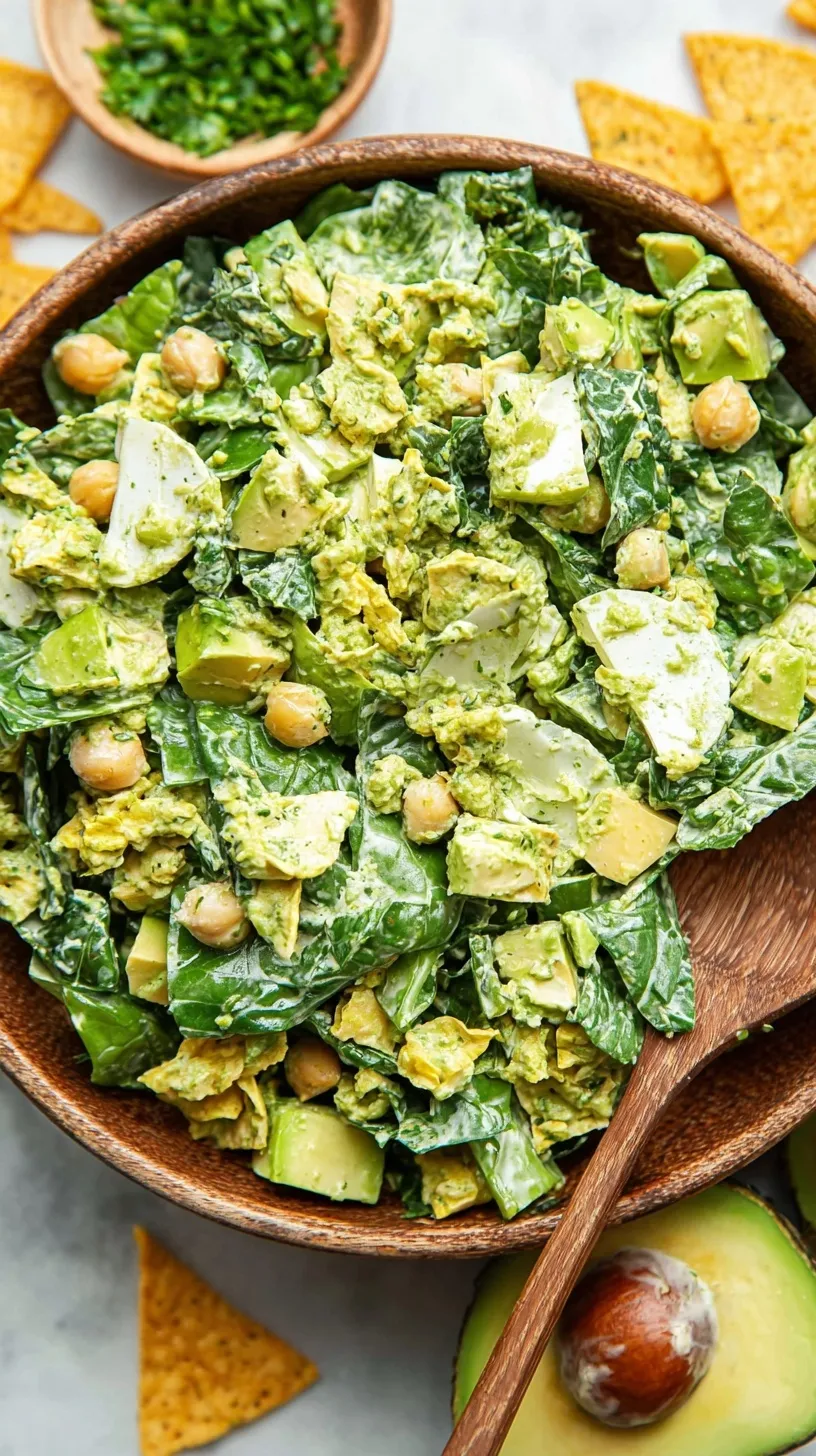 A vibrant green chopped salad with cabbage and cucumbers mixed with creamy pesto dressing in a white bowl.