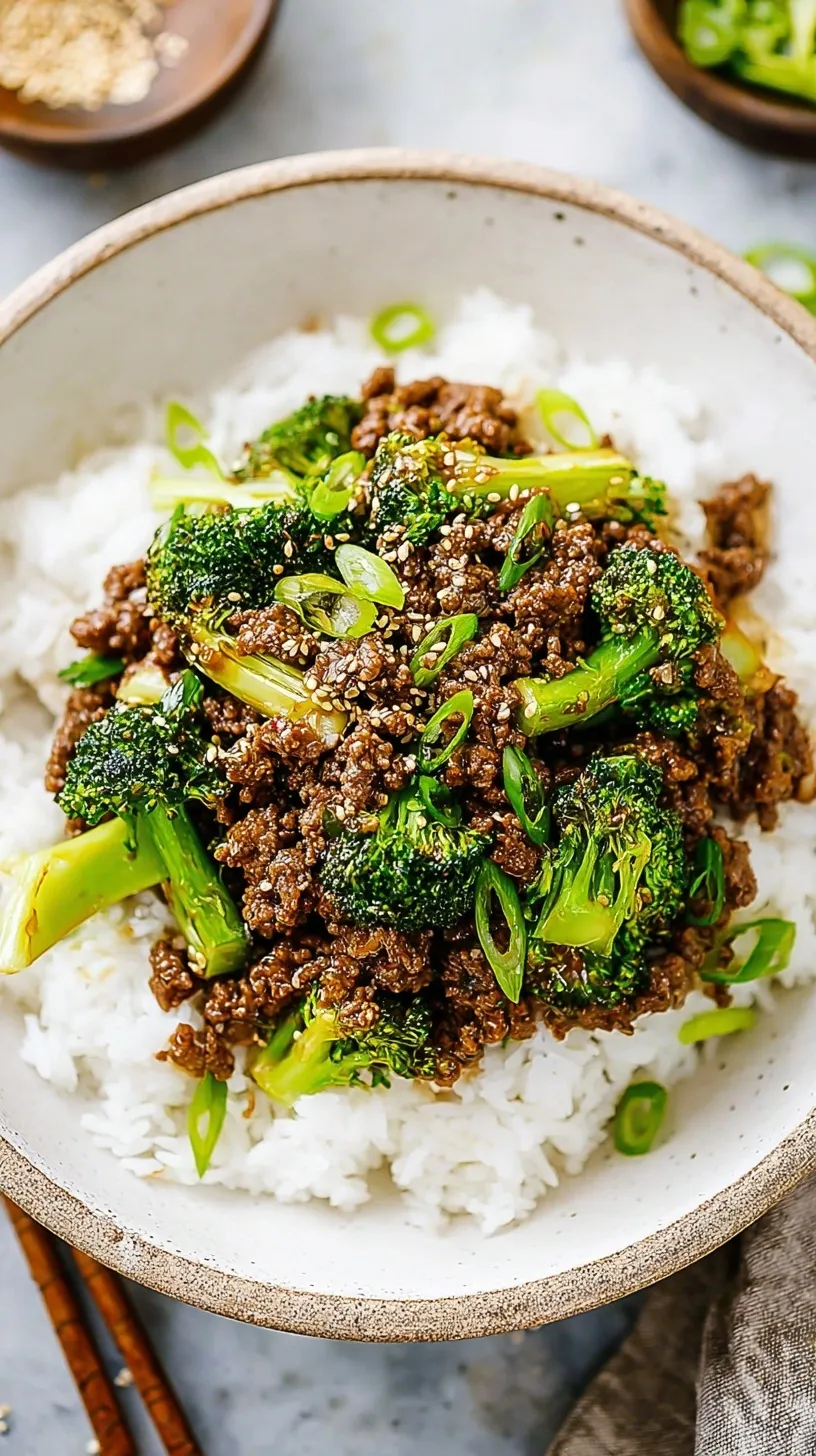 A skillet filled with browned ground beef and vibrant green broccoli in a glossy brown sauce.