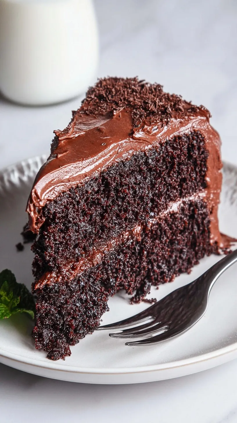 A slice of dark chocolate cake on a white plate with fresh berries