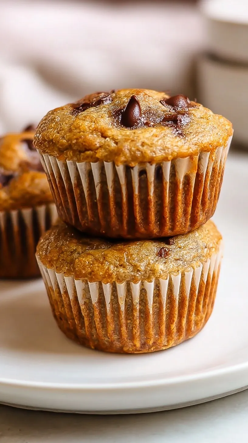 A basket of golden brown healthy chocolate chip muffins with dark chocolate chips melting on top.