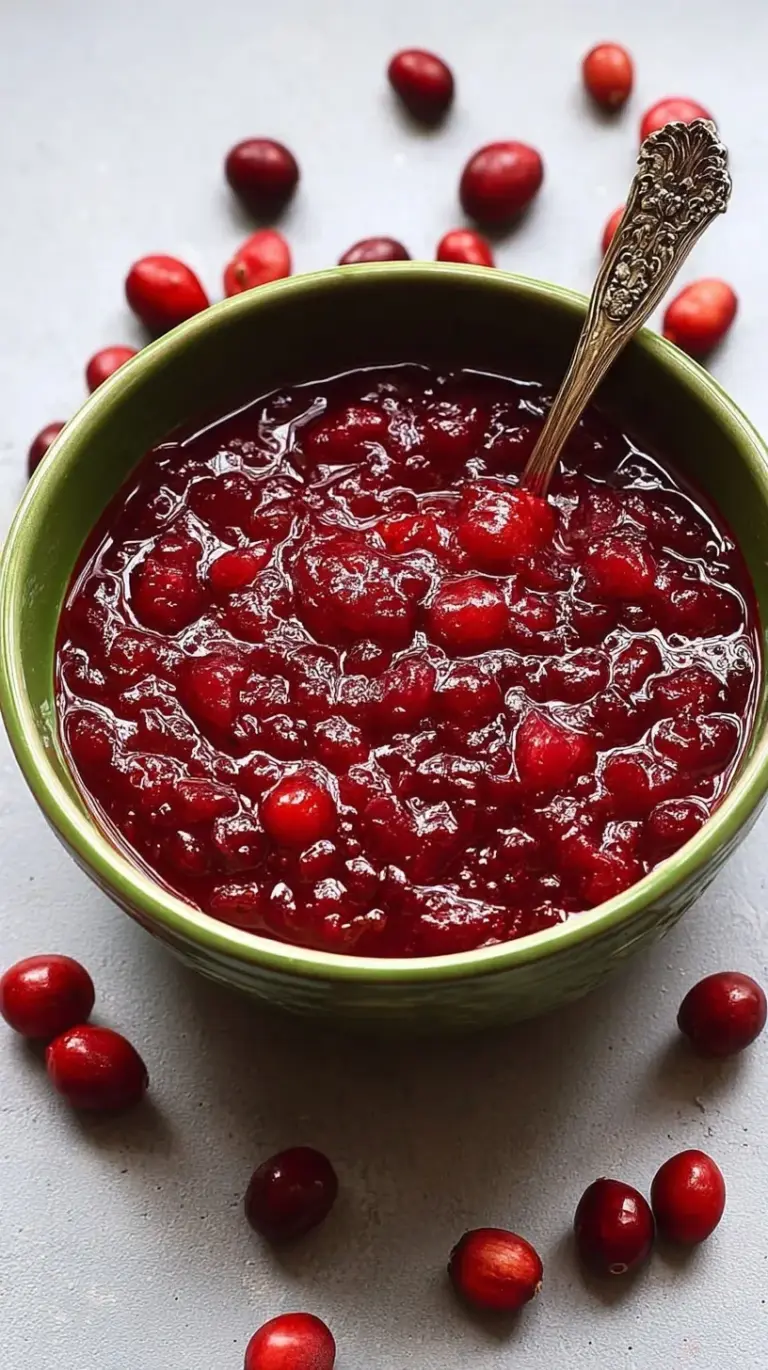 Fresh healthy cranberry sauce in a white bowl with orange zest and a cinnamon stick.