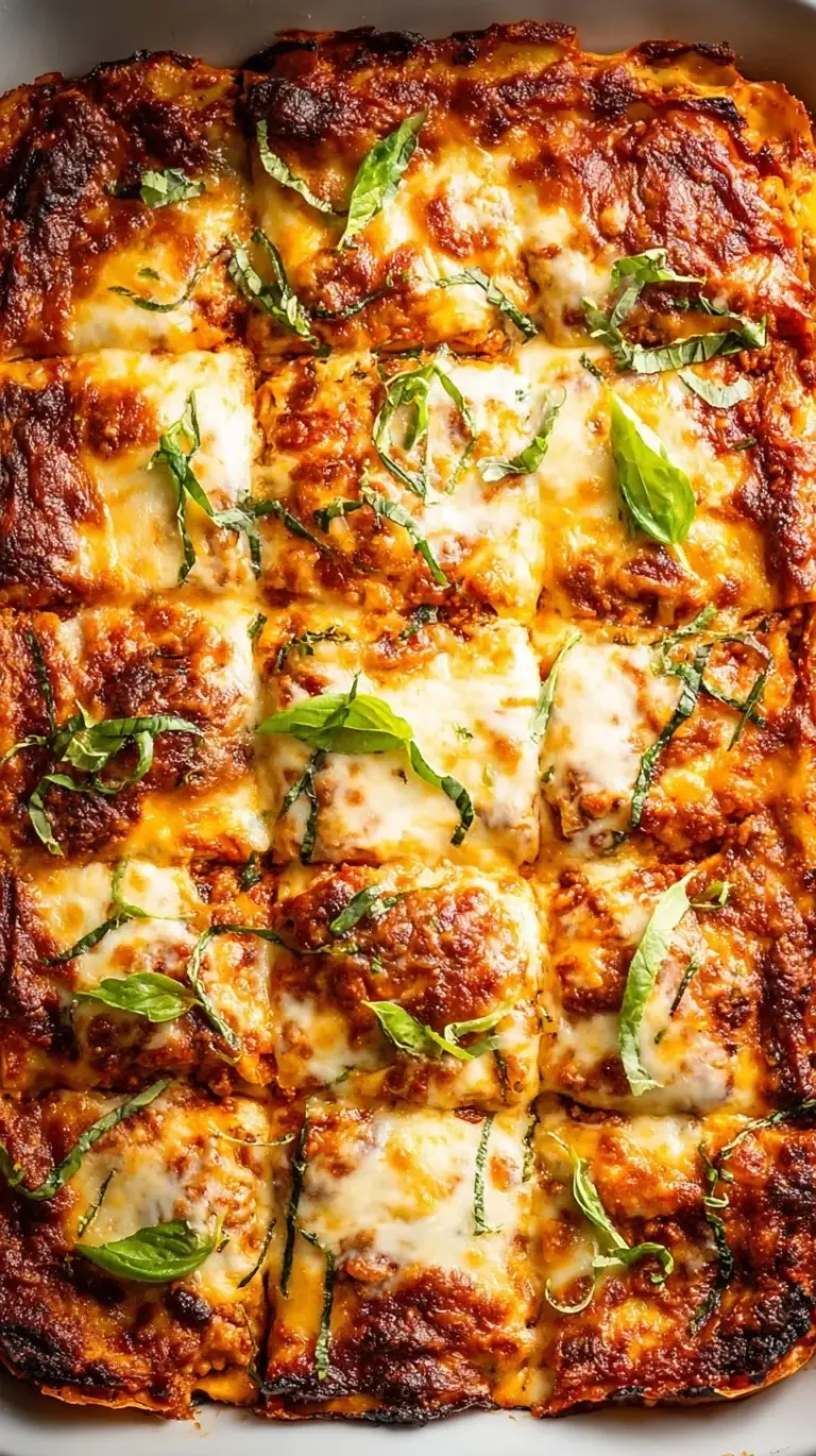 A slice of healthy ground turkey lasagna with melted cheese and fresh spinach layers