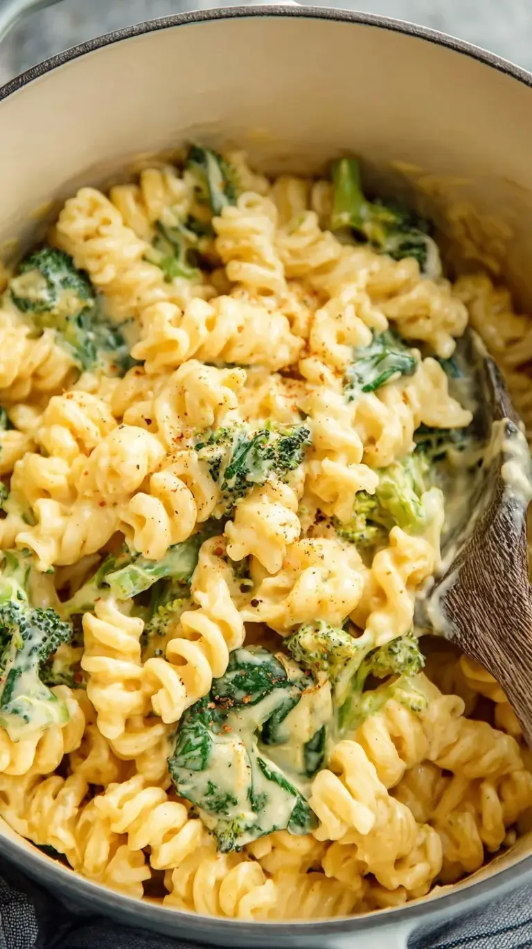 A bowl of creamy whole wheat macaroni and cheese with a golden cauliflower sauce