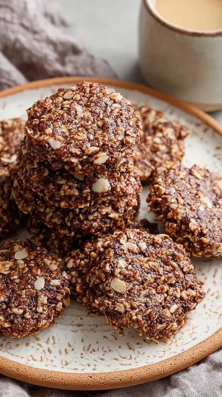 A tray of dark chocolate healthy no bake cookies on parchment paper