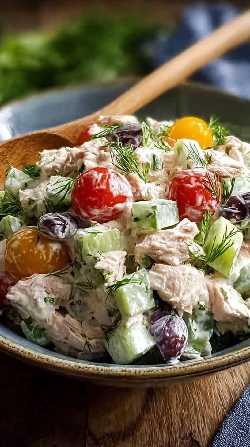 A bowl of healthy tuna salad with fresh parsley and celery on a light background
