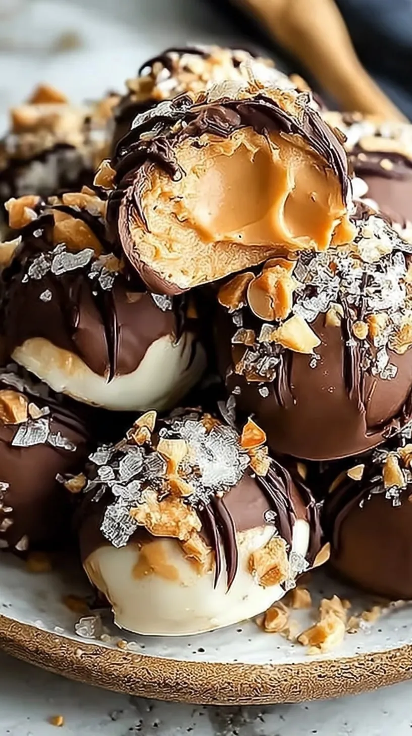 Twelve frozen peanut butter and Greek yogurt bites dipped in dark chocolate on parchment paper.