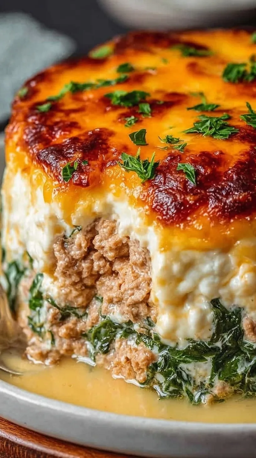 A golden brown ground turkey casserole in a glass baking dish with melted mozzarella cheese on top.