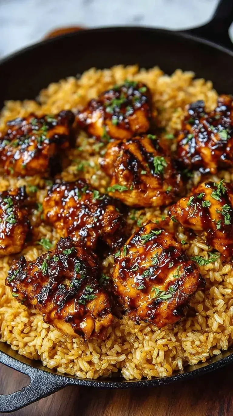 A meal prep container filled with glazed honey BBQ chicken cubes, fluffy jasmine rice, and steamed green broccoli florets.