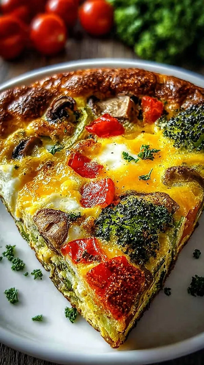 A golden brown high protein vegetable breakfast bake in a glass dish with spinach and peppers.