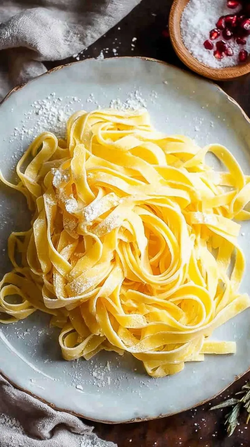 A close-up of golden homemade keto egg noodles sliced into thin ribbons on a wooden board.