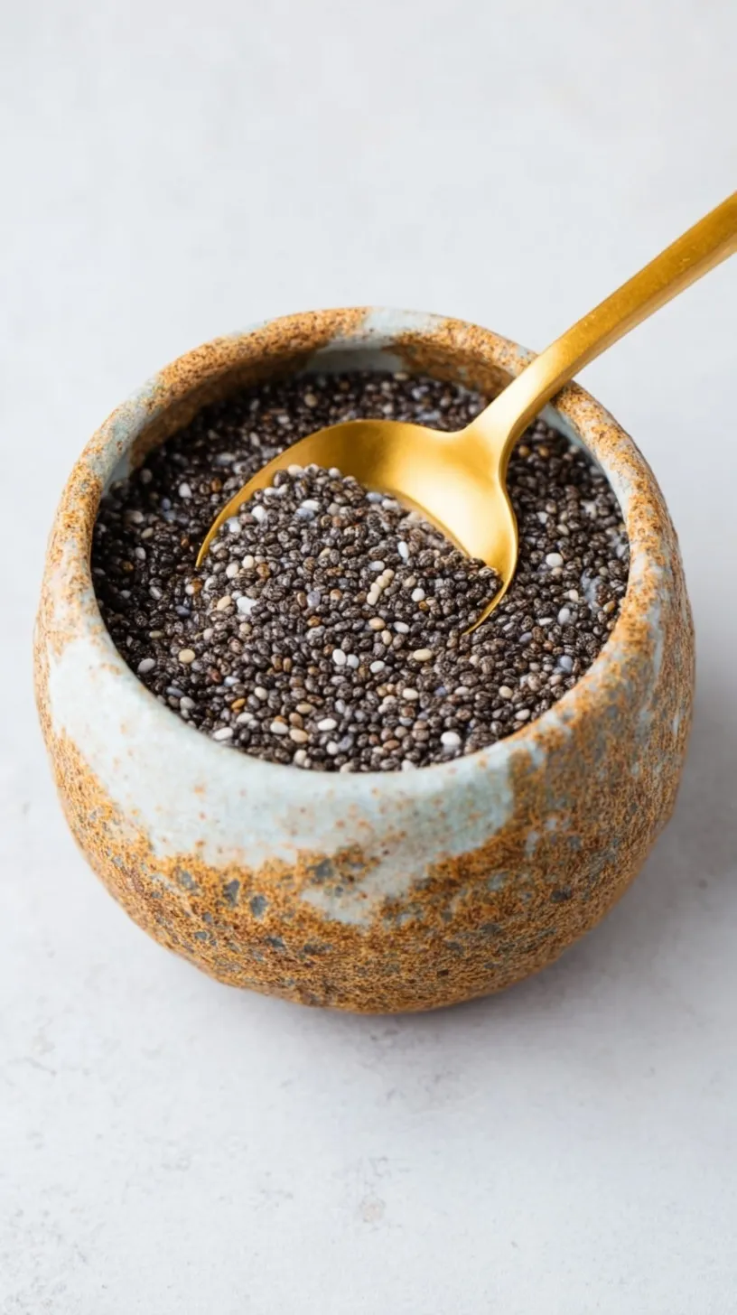 A small glass bowl containing a thick, gelatinous chia egg substitute next to a wooden spoon.