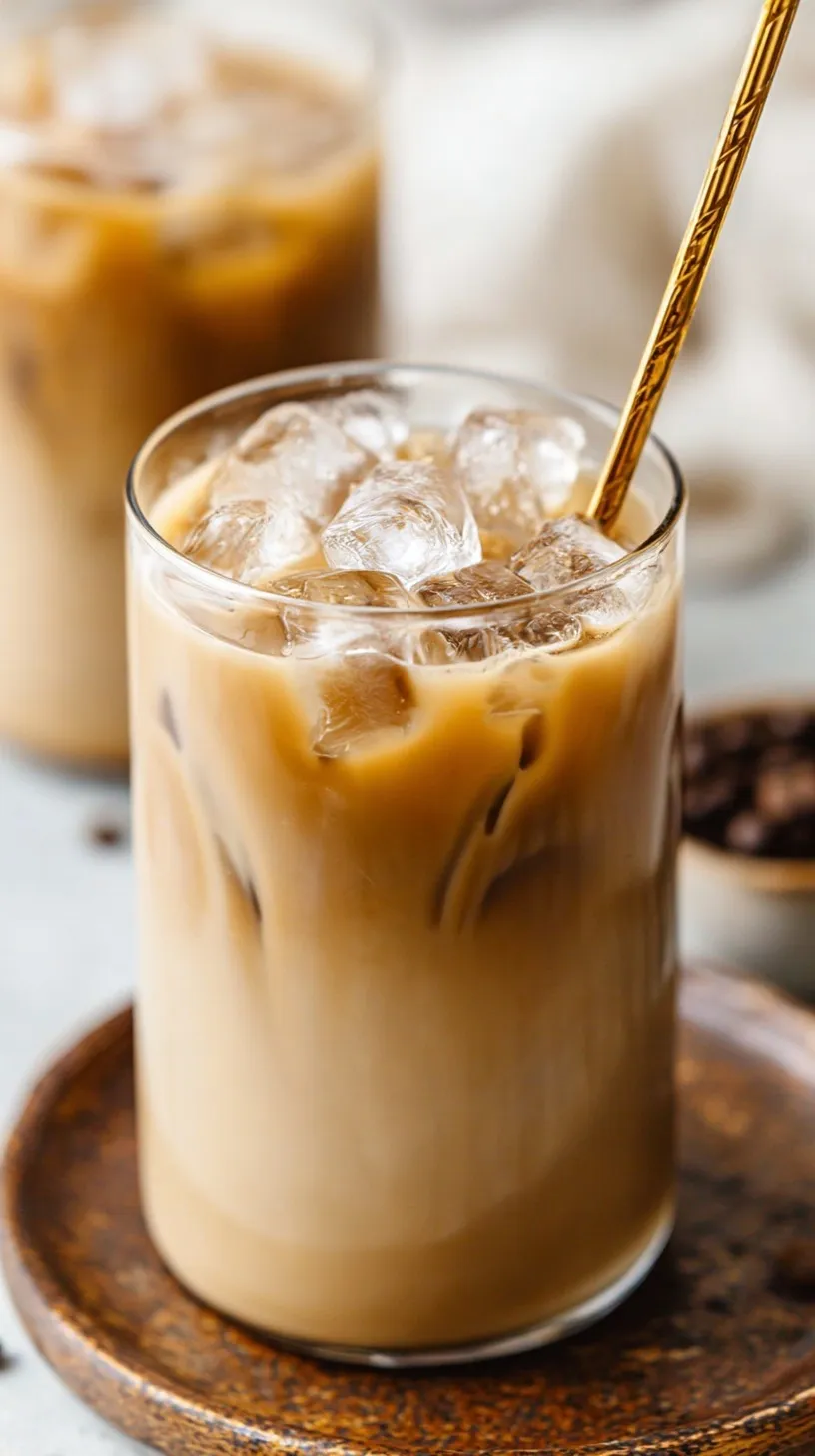 A clear glass carafe of Japanese style iced coffee being swirled with ice cubes