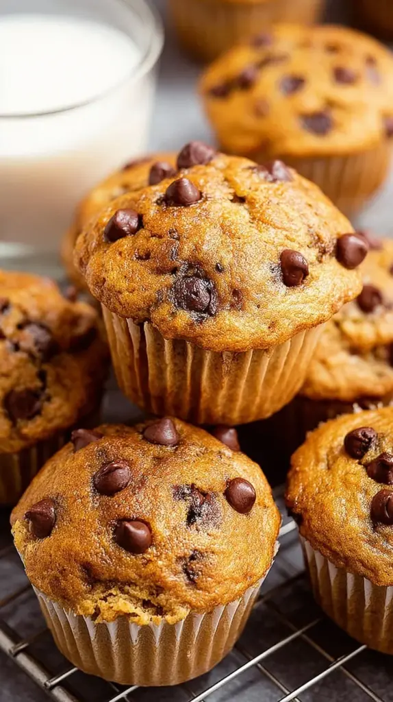 Golden brown Kodiak Power Muffins with chocolate chips in a muffin tin
