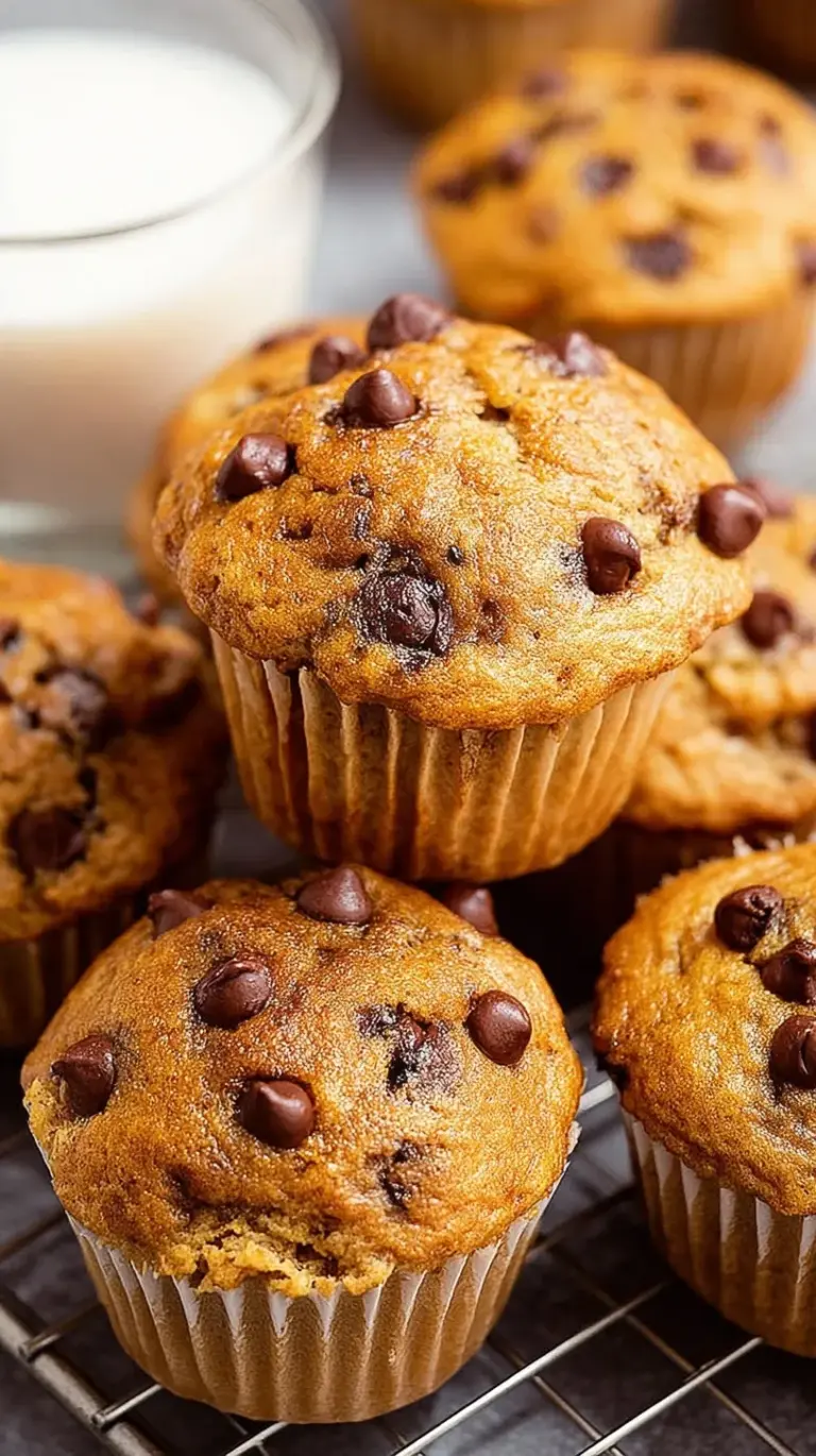 Golden brown Kodiak Power Muffins with chocolate chips in a muffin tin