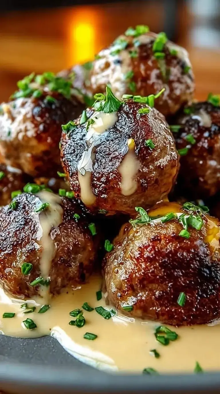 Glazed Korean BBQ meatballs on a platter with spicy mayo dip and green onions