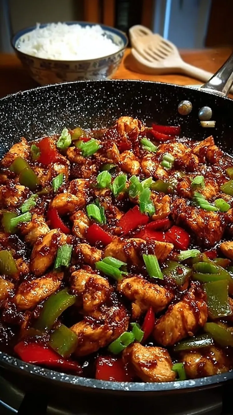 A vibrant skillet of Korean spicy chicken stir fry with cabbage, sweet potatoes, and rice cakes.