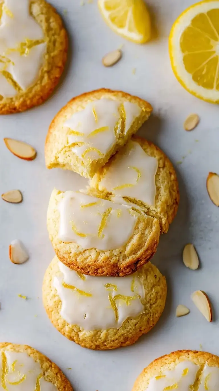 A tray of golden-brown lemon almond flour cookies on parchment paper with fresh lemon zest sprinkled on top.