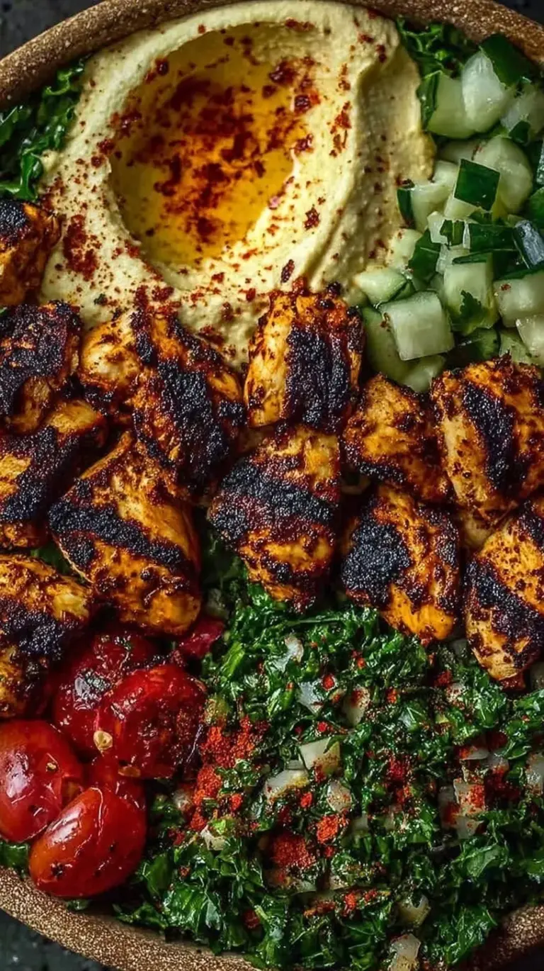 Grilled lemon chili chicken strips served over cilantro lime rice with corn and black beans in a white bowl