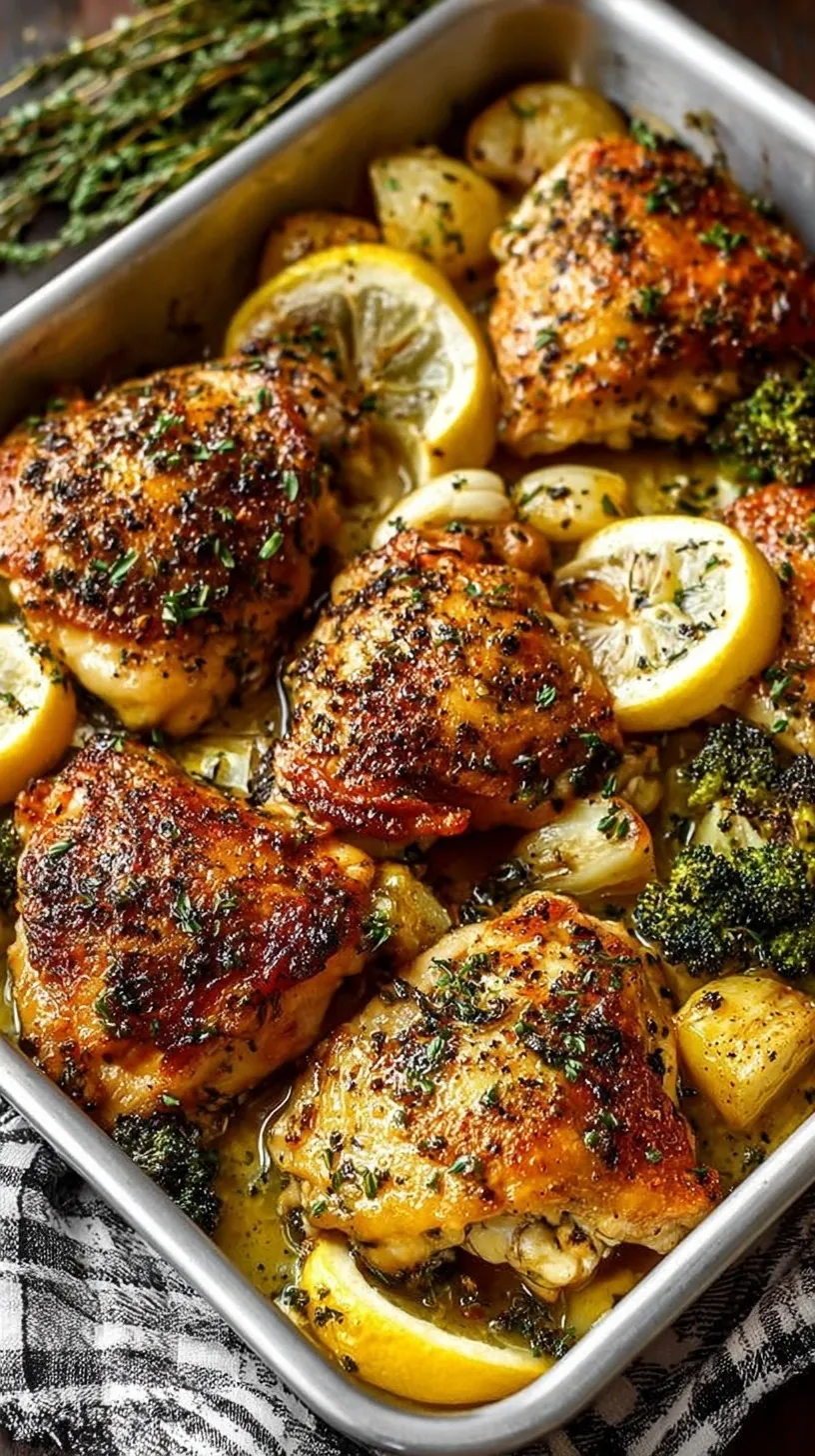 Pan-seared lemon garlic chicken breasts in a glossy sauce with lemon slices and parsley