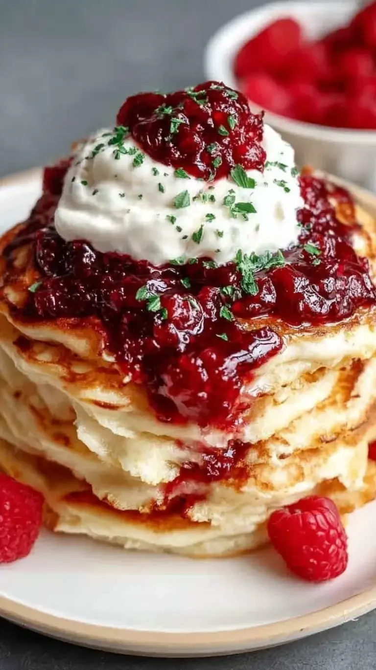 A stack of fluffy low calorie protein pancakes on a white plate with fresh berries.