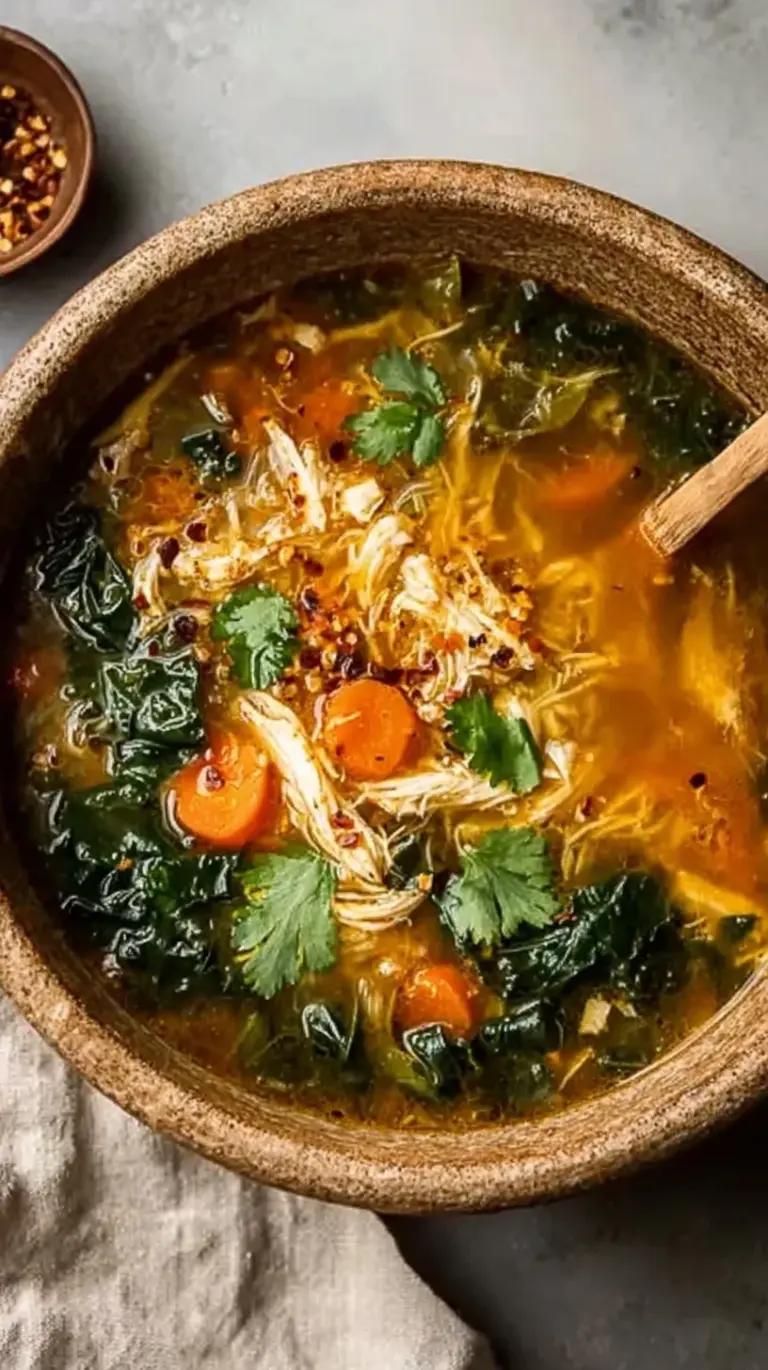 A clear glass jar filled with golden chicken broth next to fresh ginger and parsley.